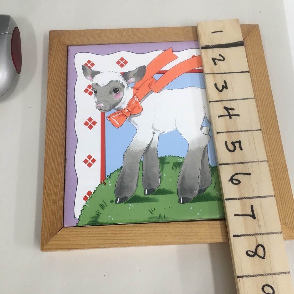Vtg Vandor Ceramic Tile Wood Trivet Wall Plaque Hotplate Lamb Sheep 1982 Farm - Picture 4 of 7